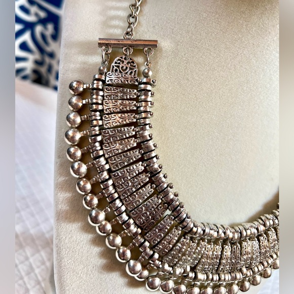 Seraglio Turkish Silver Tone Coin Bib Prong Statement Necklace - Picture 3 of 4